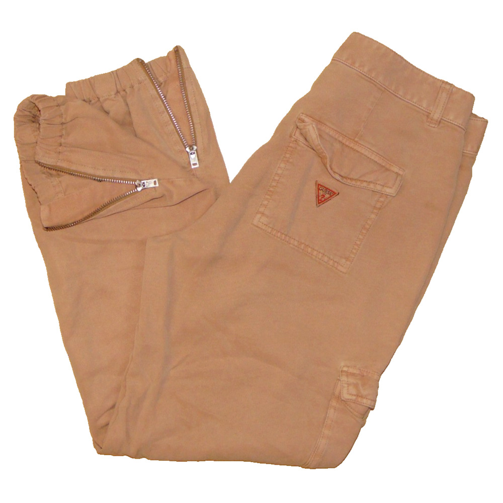 GUESS Bowie Cargo Jogger Chino Pants Pink Khaki Tan High Rise Sz 27 Ankle Zip
